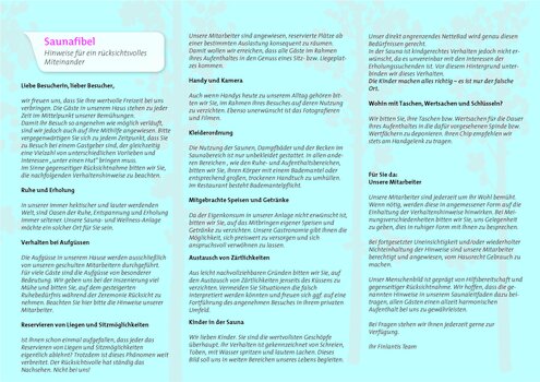 Flyer Verhalten in der Finlantissauna